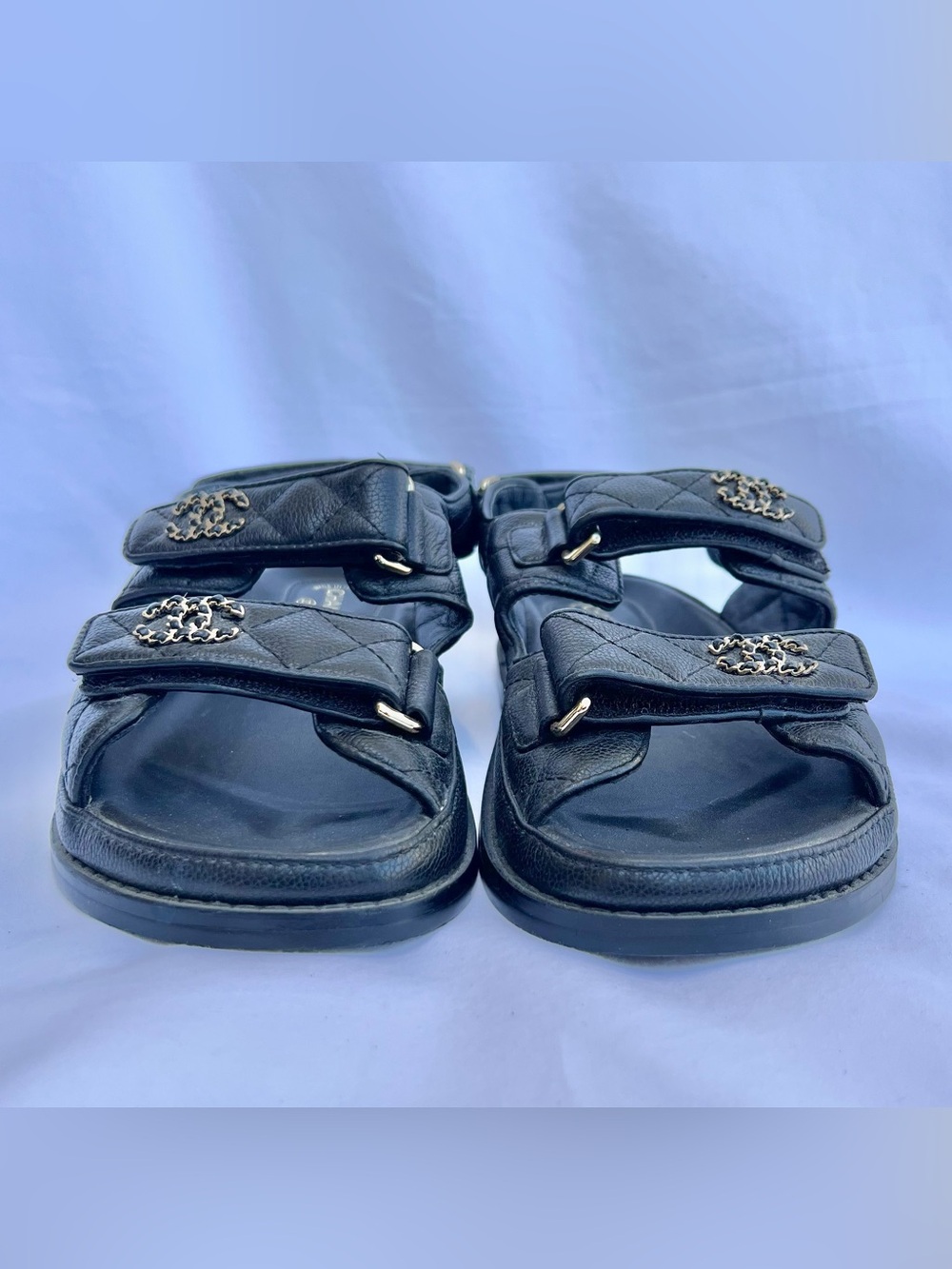 CHANEL Women's Black Leather Quilted Dad CC Slide Birkenstock Sandals Size 38 - Picture 7 of 12